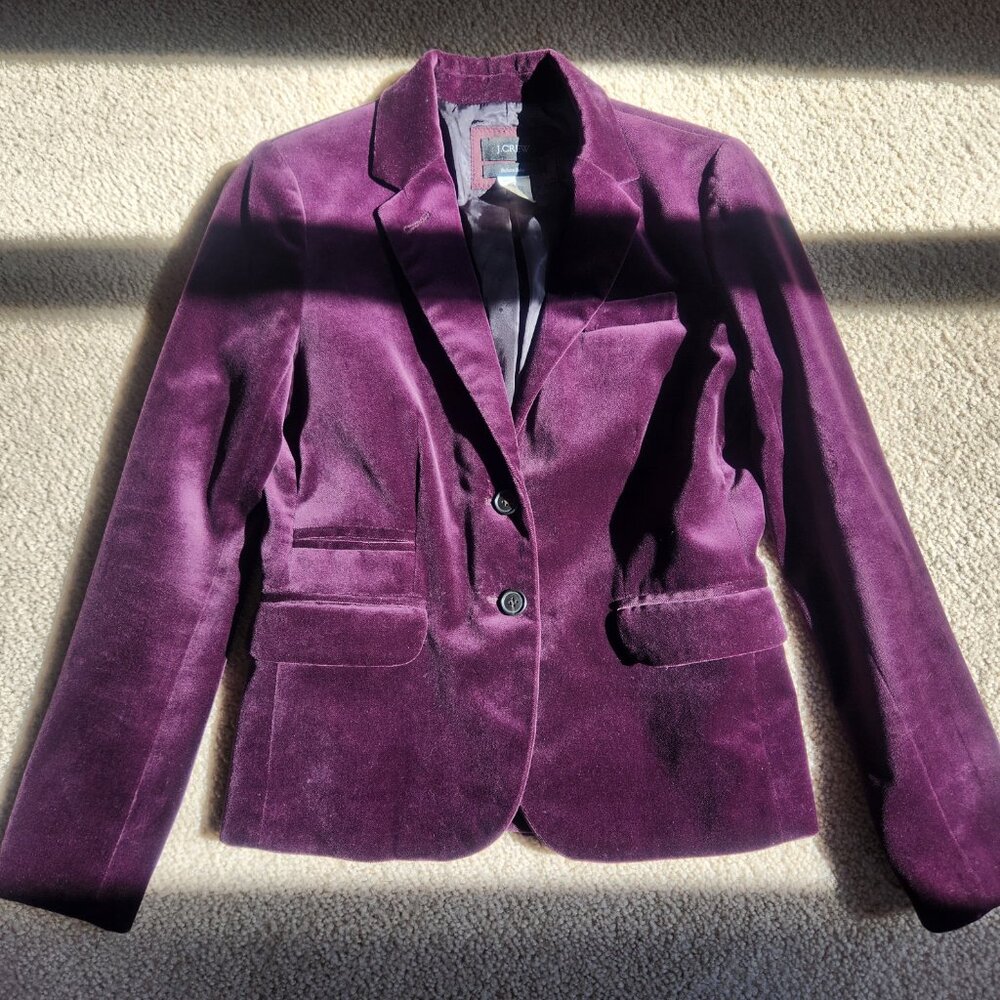 J. Crew Velvet Schoolboy Blazer Purple Plum Eggplant 0 - Picture 6 of 8